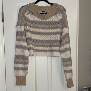 Free People Beige and Cream Striped Sweater